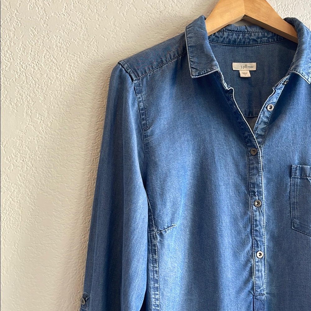 J. Jill Blue Chambray Denim Tunic with Pockets